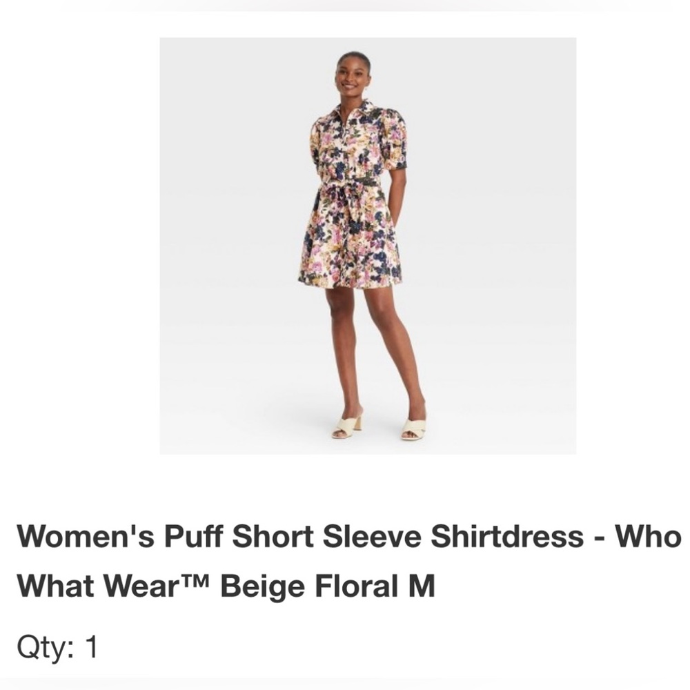 Women's puff short sleeve shirtdress. Beige Floral . Who what wear . Size medium